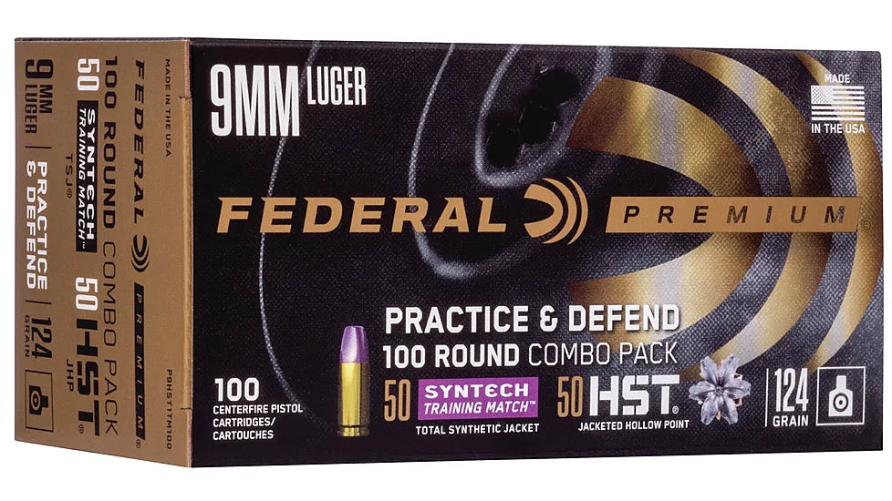 FED 9MM, 124GR PRACTICE & DEFEND HST/SYNTECH COMBO