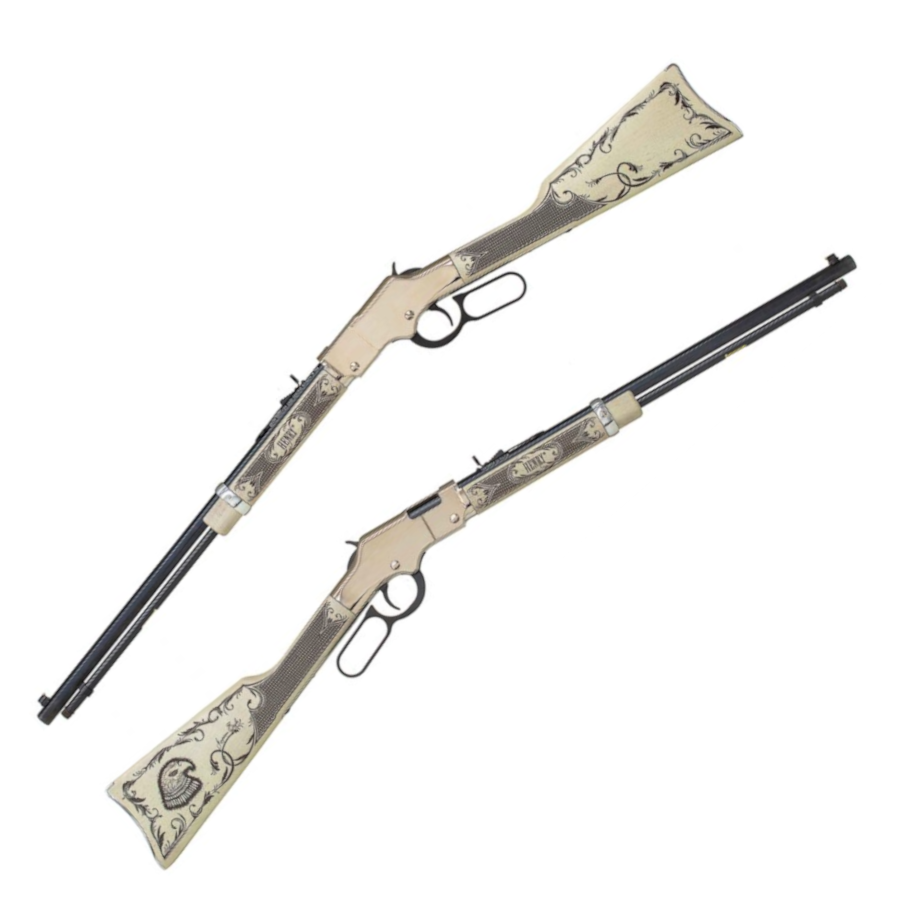 HENRY H004AE LEVER ACTION RIFLE, .22LR, AMERICAN EAGLE IVORY ENGRAVED, SILVER RECEIVER, 20", 16+1 RND