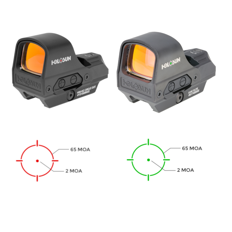 HOLOSUN 510C SOLAR OPEN FRAME CIRCLE RED DOT WITH QD MOUNT - TWO TYPES OF RETICLE COLORS: RED / GREEN