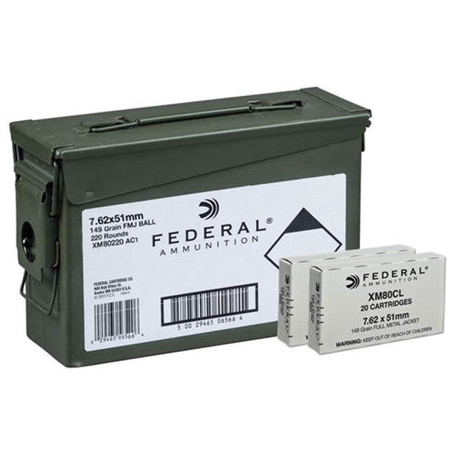FEDERAL 7.62x51 NATO (.308WIN), 149GR FMJ, 220RDS IN BULK IN AN AMMO CAN